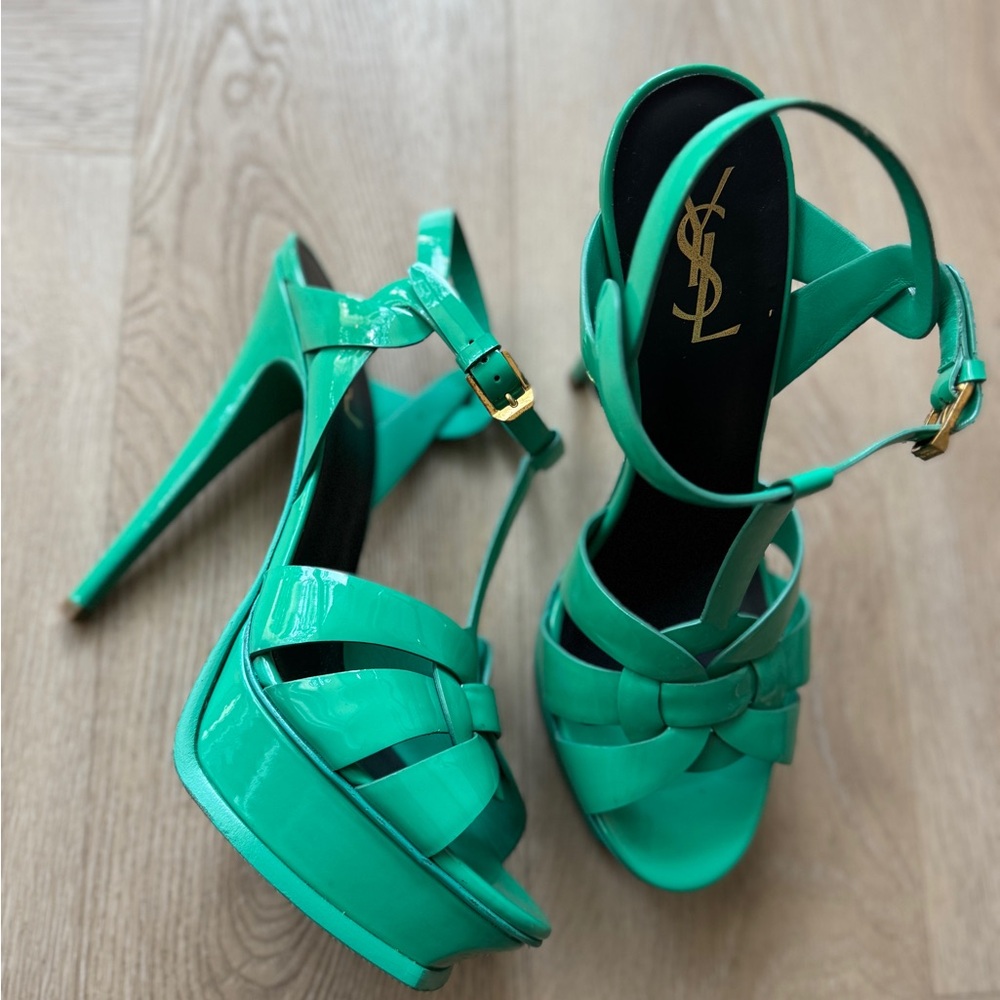 Saint Laurent Vibrant Green Strappy Heels
